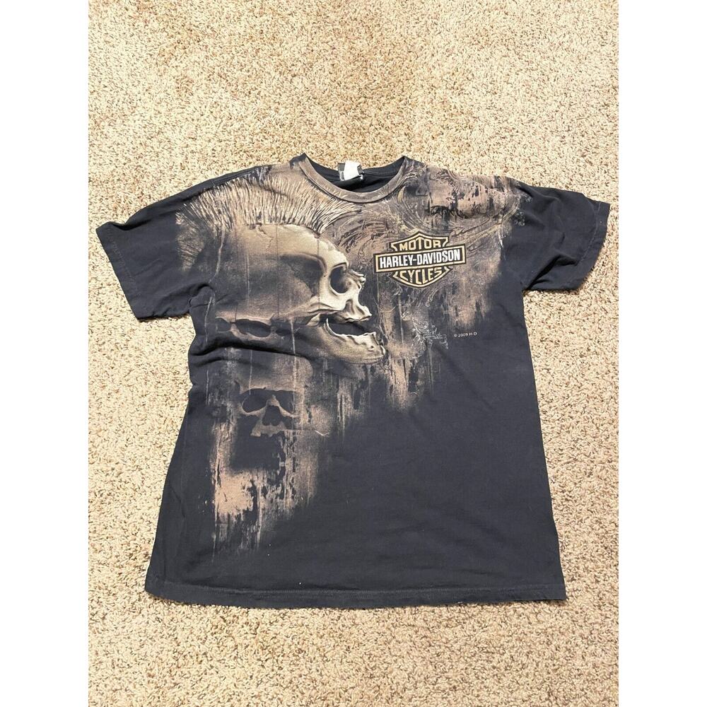 Harley Davidson Shirt Skull Black Big Logo Large - Grand Island Nebraska 2009